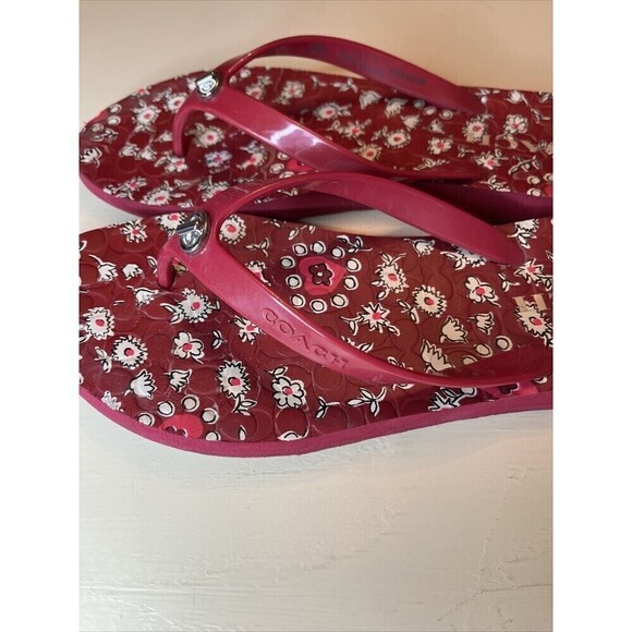 Coach Abigail Red Floral Flip Flops 7-8 - Picture 11 of 15